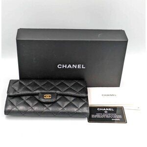 Pre-owned Chanel Caviar Quilted Large Gusset Flap Wallet Black